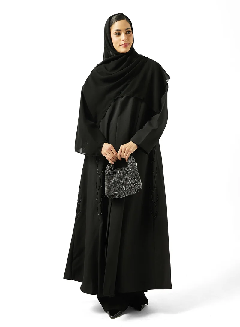 hayas closet  Floral Embellished Round Neck Abaya for Women | Best Price UAE